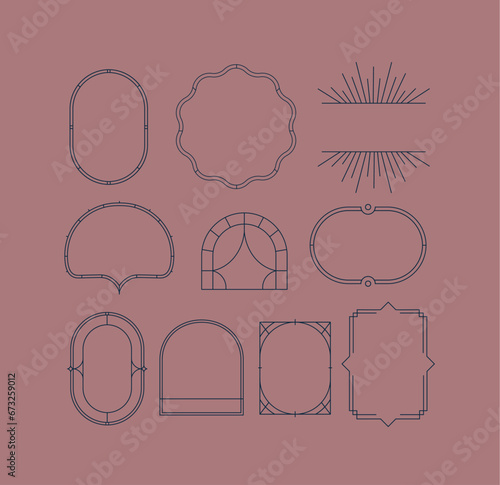 Obraz na płótnie Art deco frames drawing in linear style on coral background. w salonie