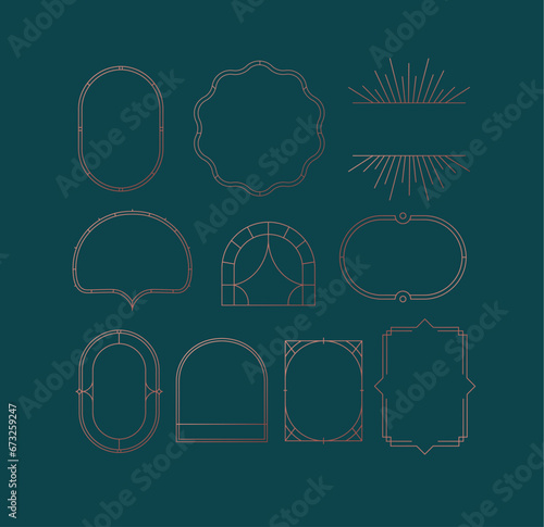 Obraz na płótnie Art deco frames drawing in linear style on dark blue background. w salonie