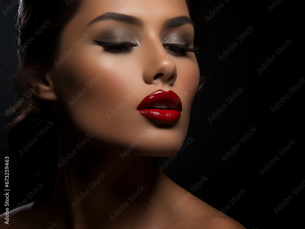 Studio shot of an elegant woman with red lipstick Studio shot of an elegant woman with red lipstick