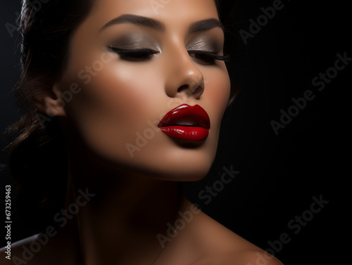 Studio shot of an elegant woman with red lipstick