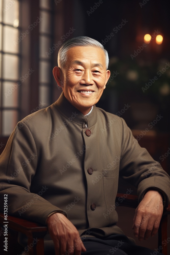 Fototapeta premium Elderly asian man portrait. AI generative