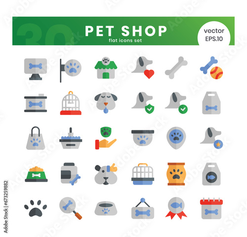 Set of pet shop icons. Flat style icon bundle. Vector Illustration