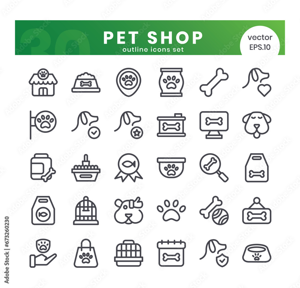 Set of pet shop icons. Outline style icon bundle. Vector Illustration Set of pet shop icons. Outline style icon bundle. Vector Illustration