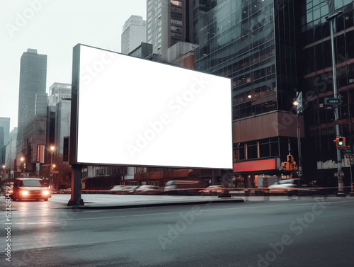 Blank billboard on the road at night. Generative AI