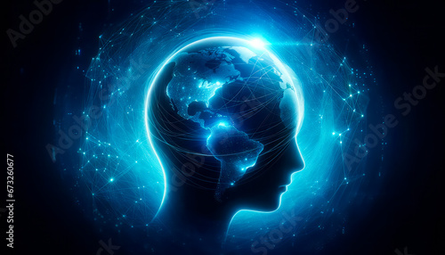 Human head and global network connection. Artificial intelligence concept. Generative AI