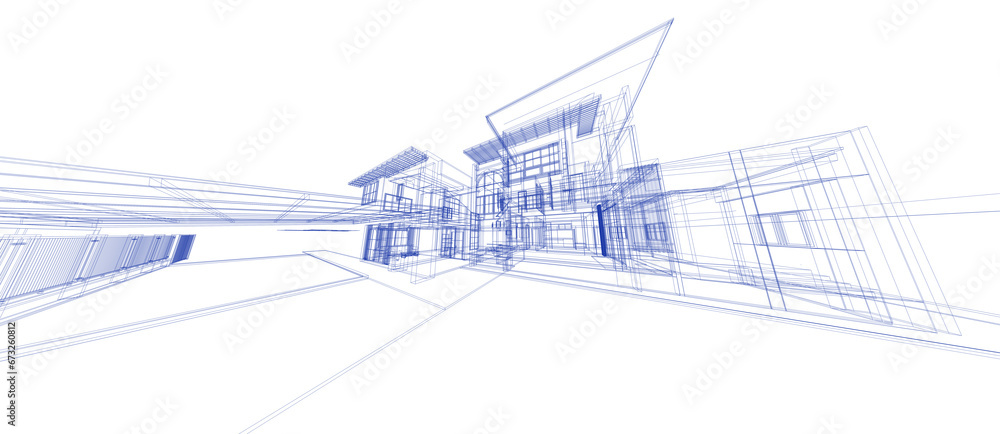 Smart house building automation system blue wireframe digital intelligent technology abstract background architecture 3d wireframe construction