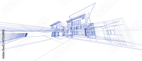 Smart house building automation system blue wireframe digital intelligent technology abstract background architecture 3d wireframe construction © keerati