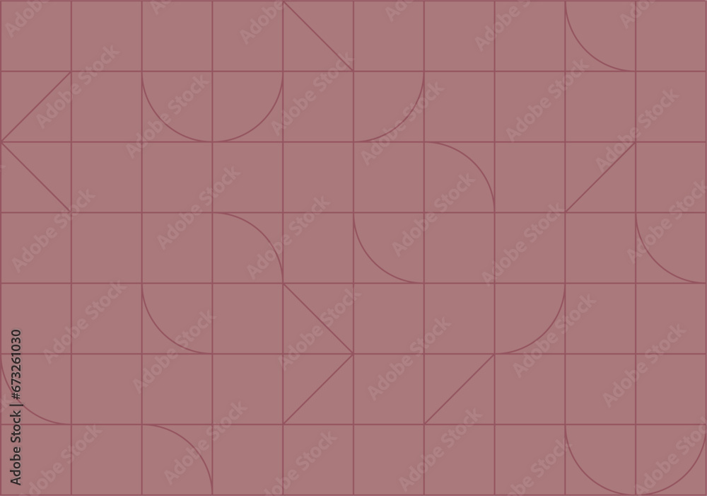 Linear seamless art deco pattern drawing in linear style on coral background
