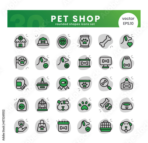 Set of pet shop icons. Rounded shapes style icon bundle. Vector Illustration