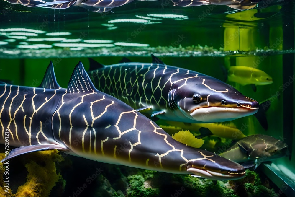 Acipenser Amur sturgeon (Acipenser schrenckii) fingerlings in the hatchery ...