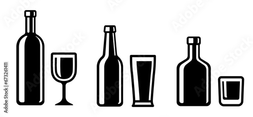 Alcohol bottles and glasses icons