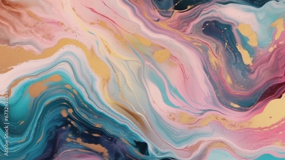 Naklejka premium Abstract watercolour paint background illustration - Soft pastel pink blue colour and golden lines, with liquid fluid marbled paper texture banner texture. Decor concept. Wallpaper concept. Art concep