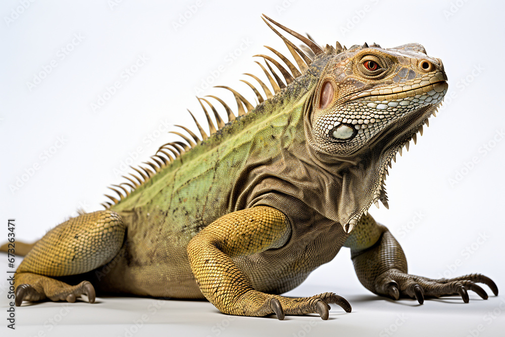 Obraz premium Iguana, Iguana On A Branch, Iguana In White Background