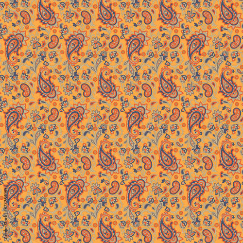 Seamless pattern with stylishly detailed watercolor paisleys.