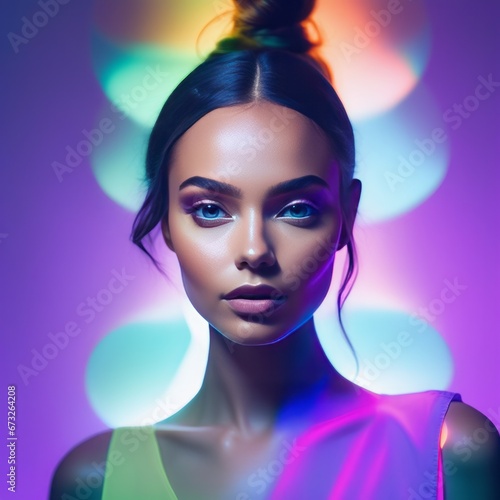 beautiful woman with colorful lights and hairstyle beautiful woman with colorful lights and hairstyle portrait of beautiful young woman