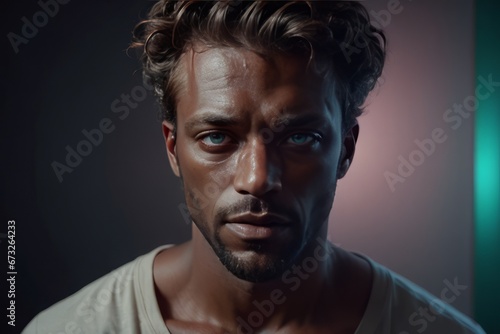 portrait of young african man with serious look in dark studio.portrait of young african man with serious look in dark studio.portrait of an african man with a beard © Shubham