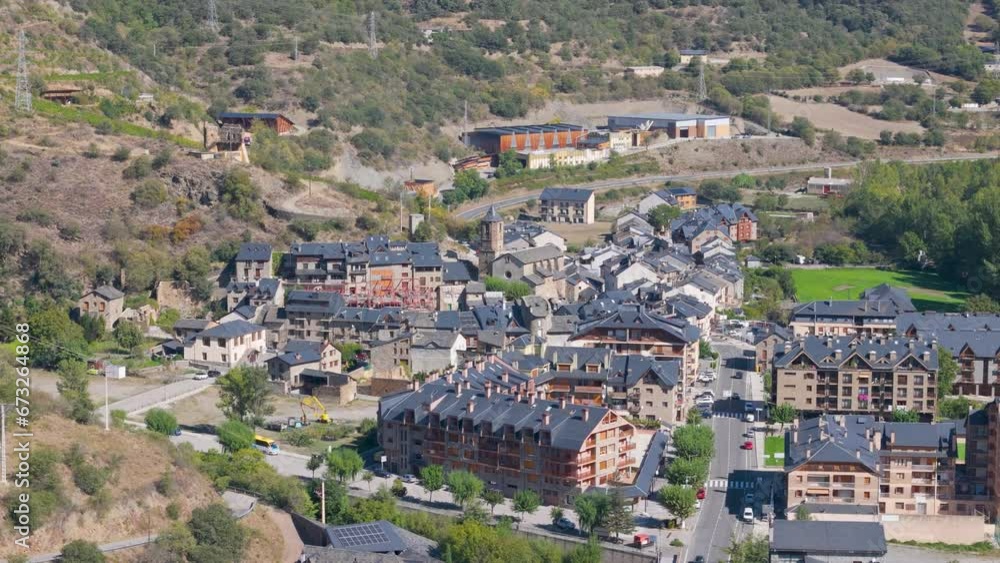 Aerial drone view of the mountain village named Rialp in the Spanish Pyrenees. Aerial drone view of the mountain village named Rialp in the Spanish Pyrenees.