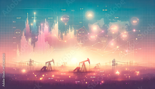 Oil industry background with glowing graphs and charts. Energy concept. Generative AI photo