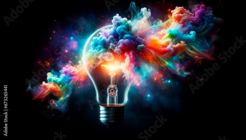 Fotografie, Obraz Incandescent light bulb with colorful smoke on black background