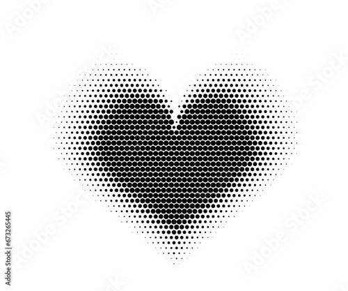 Screentone heart with dot pattern. Halftone valentine day love symbol. Pop art emoji with circle texture. Vector retro illustration