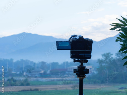 camera video adventure mountain hill blue sky cloudy background wallpaper tripod film freedom copy space fun highway hobby journey landscape lens electronic digital media screen photographer photo 