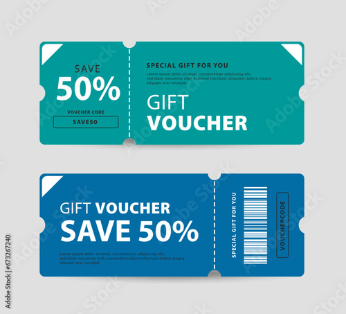 Vector gift voucher template. Modern gift card, discount coupon design. Minimalist background with promotional code text