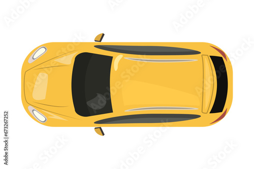 Yellow car from top view isolated on white background. Delivery automobile. Sedan icon. Vehicle overhead. Small suv. City transport. Car rental or insurance. Stock vector illustration photo