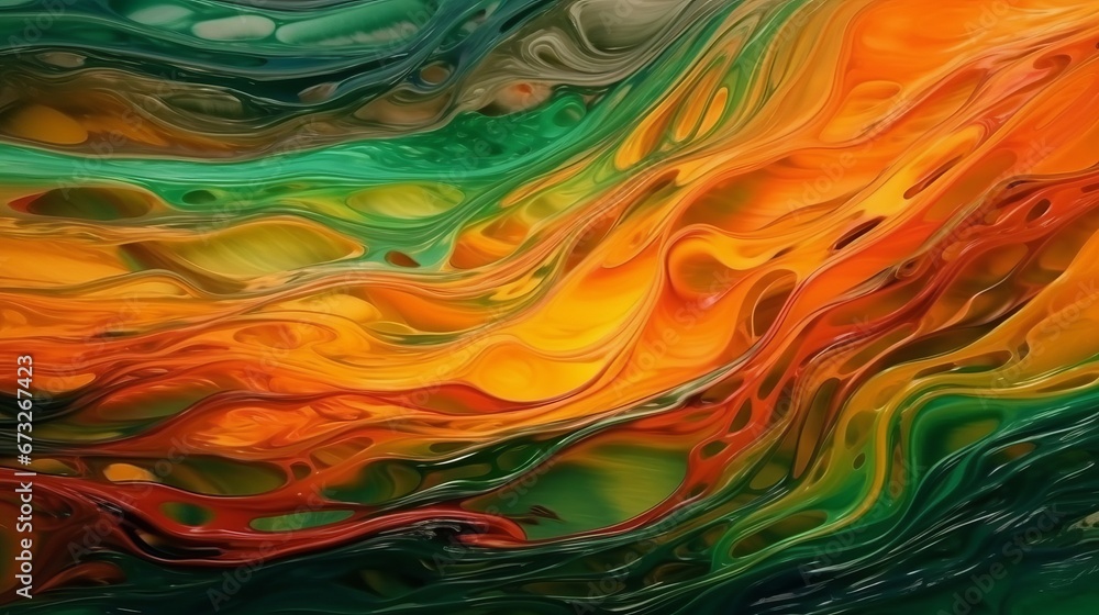 Abstract painted acrylic oil colour 3d texture, overlapping layers of green orange waving waves texture design illustration background. Decor concept. Wallpaper concept. Art concept. 3d concept. Abstract painted acrylic oil colour 3d texture, overlapping layers of green orange waving waves texture design illustration background. Decor concept. Wallpaper concept. Art concept. 3d concept.