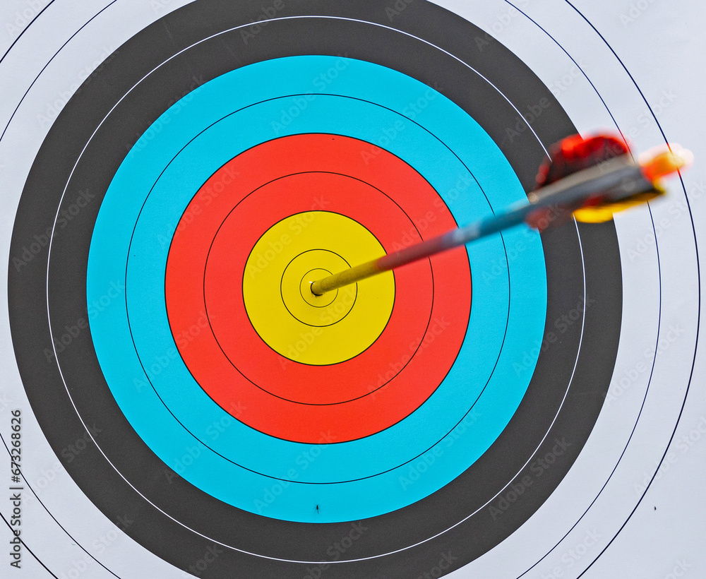 arrow shot in the center focus on target arrow shot in the center focus on target