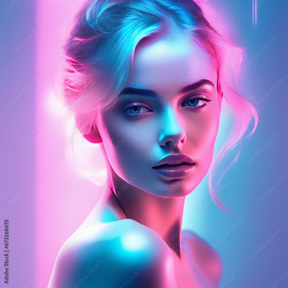 beautiful woman face. beauty portrait with pink lips.beautiful woman face. beauty portrait with pink lips.beautiful woman portrait with neon lights. neon lights