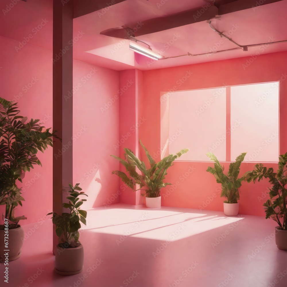 pink interior design 3d rendering interior design 3d render pink and green interior design with a window in the room, 3d illustration
