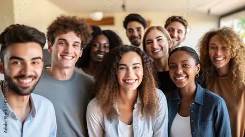 group of young people smiling happily together
