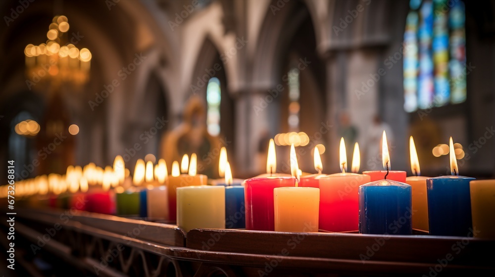 Advent Candles in Church Interior Spiritual Atmosphere and Serene