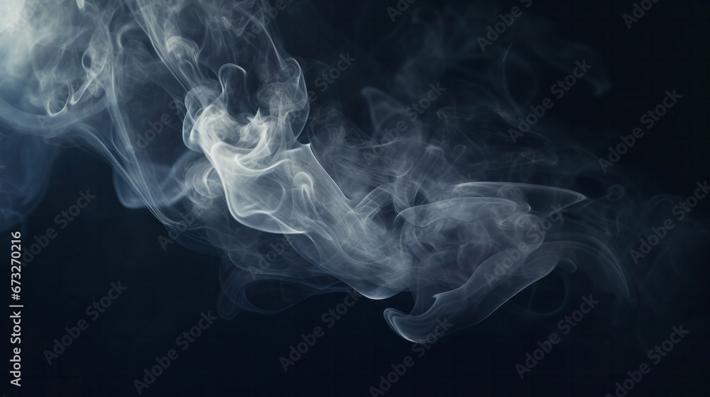 Abstract smoke, fog white cloudiness, mist or smog moves on black background, swirling gray smoke, mockup for your logo, wallpaper or web banner