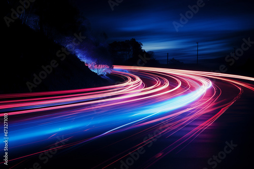 long exposure photo of a highway  night speed line   motion blur