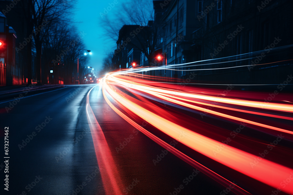 Obraz premium long exposure photo of a highway, night,speed line，motion blur