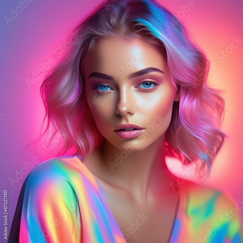 beautiful woman with bright colorful hair in neon lights.beautiful woman with bright colorful hair in neon lights.beautiful woman with rainbow make up © Shubham