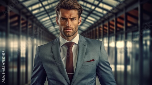 Modern business man wearing suit photo