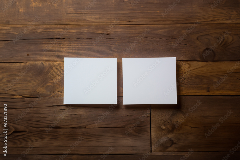 The template of the white blank smooth business card stack places on the wooden background. Generative AI. The template of the white blank smooth business card stack places on the wooden background. Generative AI.