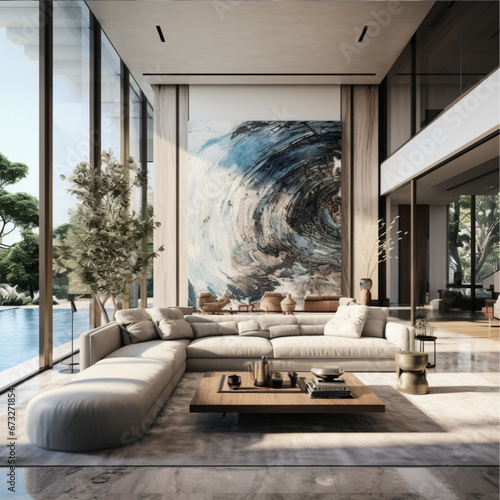 home designer hyper realistic luxury Rich clean abstract contemporary modern interior decor inspired by North Sumatra in the style of virgil abloh. photo