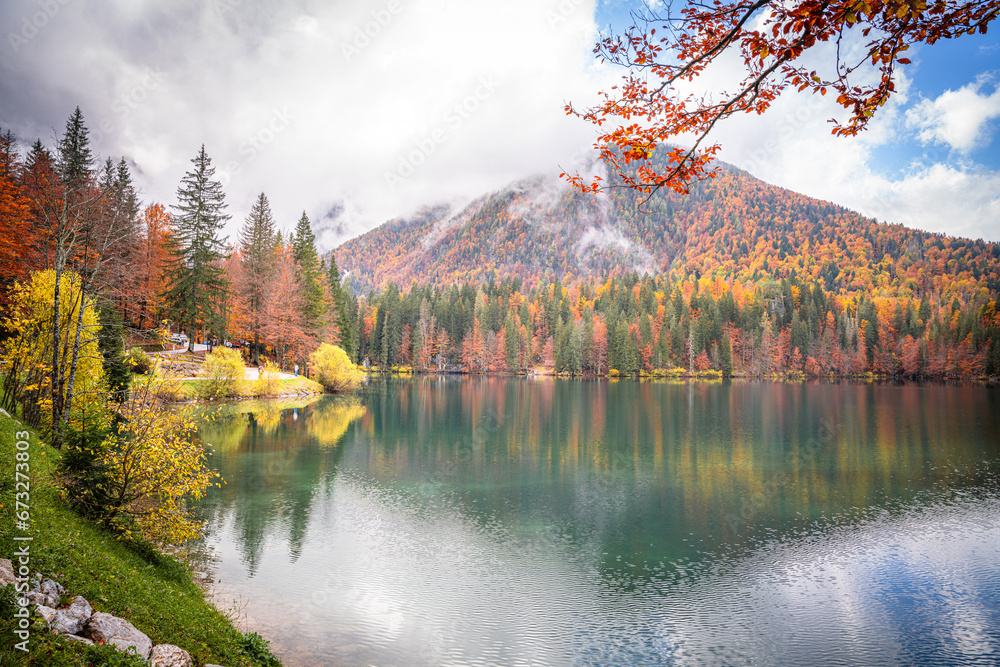 Beautiful Fusine lakes in autumn colors