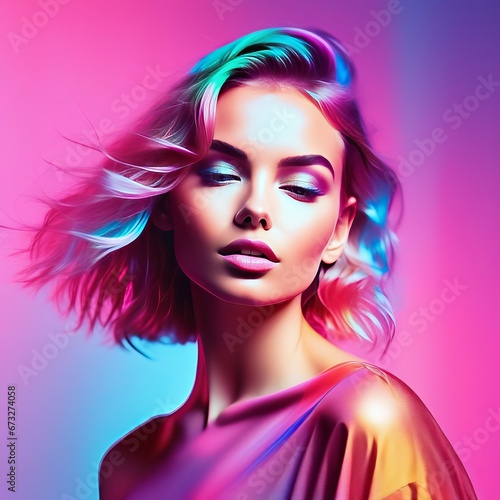 young beautiful woman portrait. fashion model girl with colorful hair and bright makeup. beauty and fashion concept.young beautiful woman portrait. fashion model girl with colorful hair and bright mak