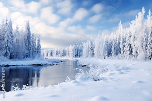 landscape with snow covered trees, generative ai  © Alexander