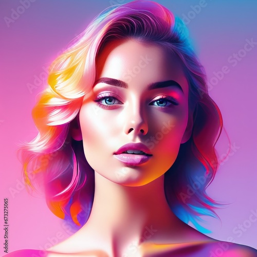 beautiful woman in colorful lights beautiful woman in colorful lights beautiful woman with colorful hairstyle