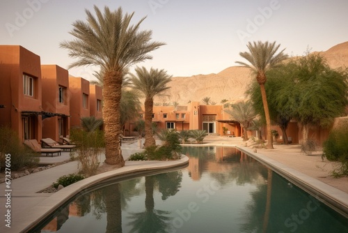 Exquisite oasis resort amidst desert. Generative AI