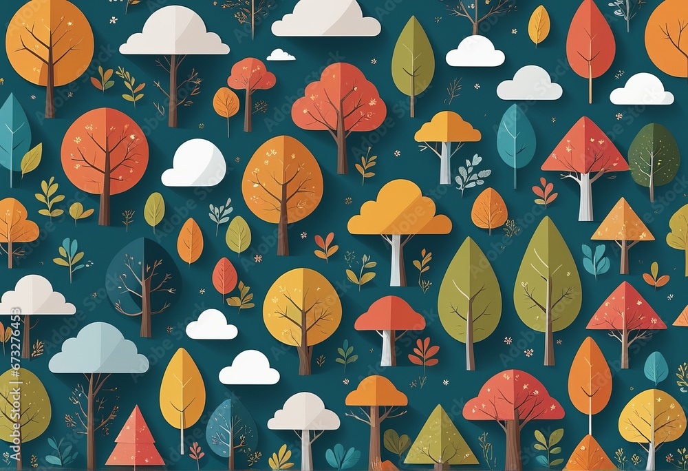 autumn forest background with trees and leaves autumn forest background with trees and leaves autumn forest pattern. fall forest trees with fallen leaves and mushrooms in forest. vector illustration