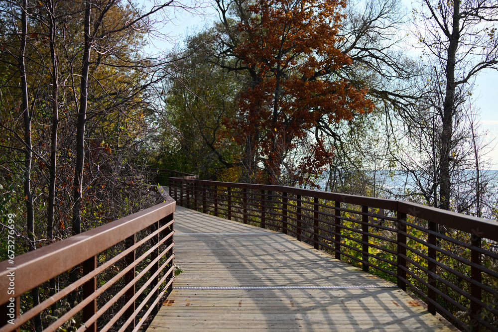 Walking path at Ajax along the north shore of Lake Ontario in Canada