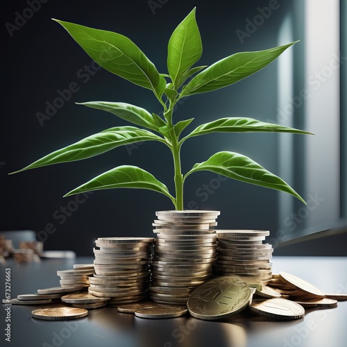 coins in the bitcoins into bitcoins and plant in a pot, business concept