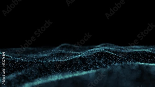 Rotating dotted waves loop slow motion on clean black background. photo