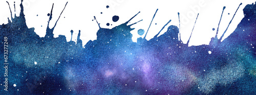 Vector cosmic illustration for border. Beautiful colorful space background. Watercolor Cosmos